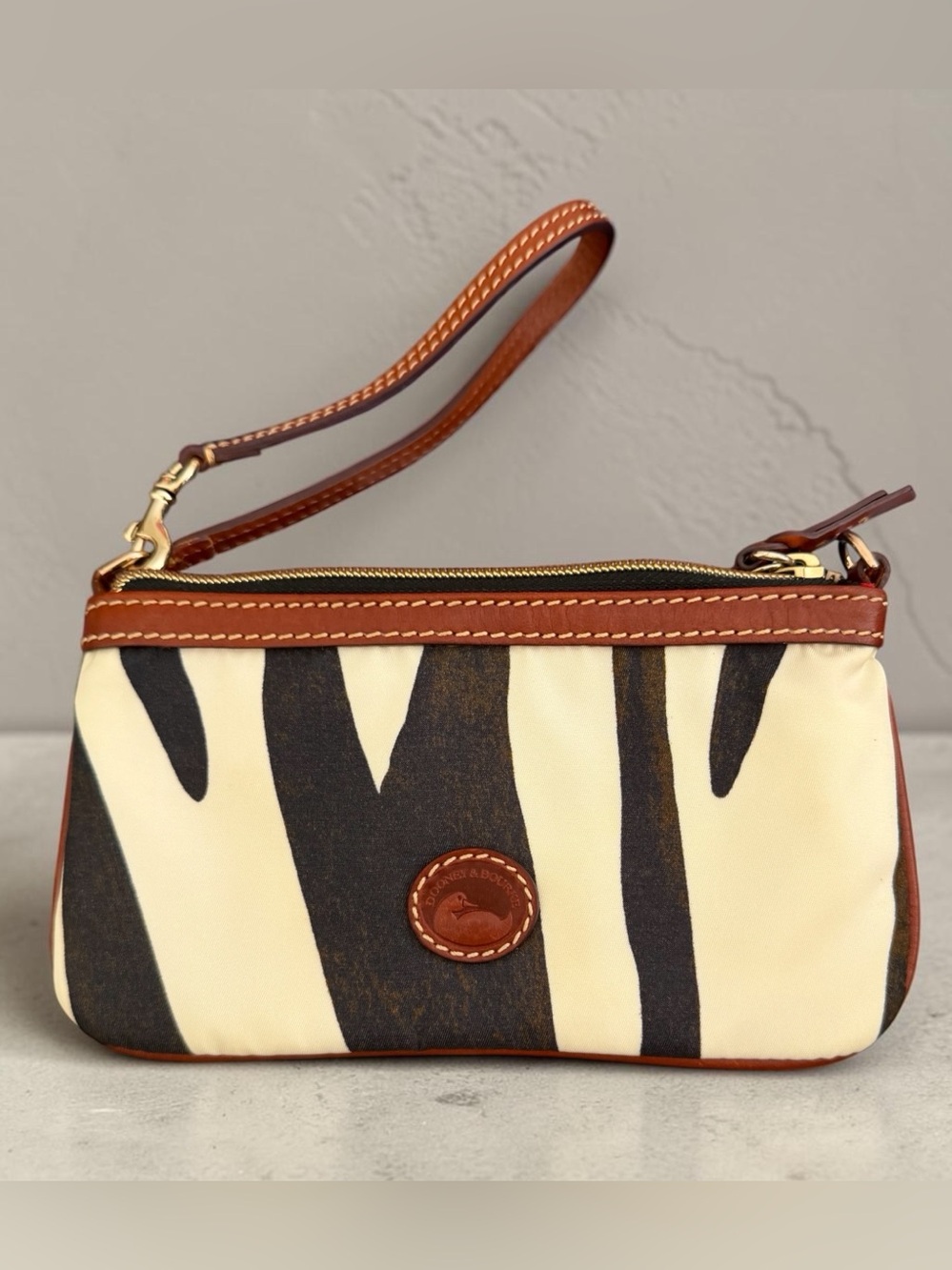 Dooney & Bourke Zebra Stripe Cream and Brown Wristlet